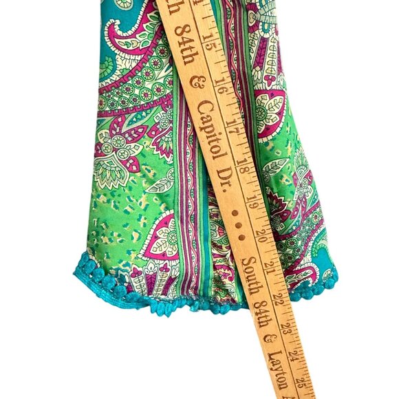 Pom Pom Lace Wrap Paisley Print Cropped Blouse Top Women's Multicolor Hippie - Picture 6 of 6